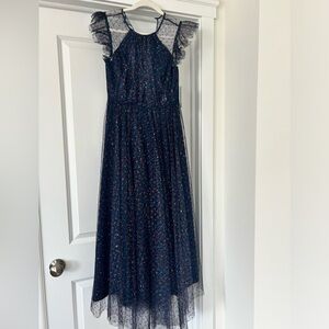 Melloday Blue Floral Ruffle Dress- XS